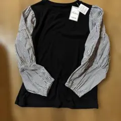 バルーンスリーブ長袖トップス 4L 黒ストライプ