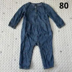 【6438】baby GAP デニム　長袖ロンパース　80cm さくらんぼ　80