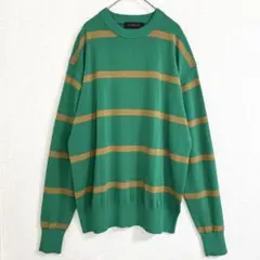 美品✨キャバン ボーダーニット クルーネック グリーン×キャメル Lサイズ 長袖のサムネイル