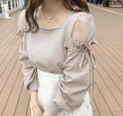 apresjour シアーオフショルドッキングニットトップス　ピンク