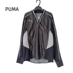 PUMA プーマ☆ピステ 異素材　Vネック シャカシャカ ストライプ 黒 M