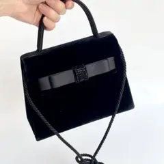 ヴィンテージ  イタリア製 ブラック ベルベット ハンドバッグ クラシカル