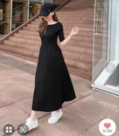 ［岡部あゆみさんコラボ］ スクエアボートネックニットワンピース