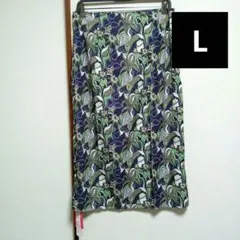 ROMWE ボタニカル柄 ロングスカート Lサイズ スリット入り　シーイン　夏服のサムネイル