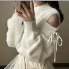 ショルダーオープンシャギーニットトップス[kz490] GRL アイボリー