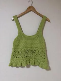 ZARA ザラ ニットキャミソール L グリーン