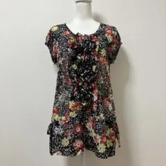 日本製　H.A.K ハク　トップス　花柄　黒　ブラック　カットソー　花　薄手のサムネイル