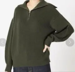 IENA 片畦ZIPハイネック 襟付きニット FREE ウール100 使用感あり