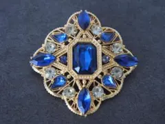 青色クリスタル装飾ブローチ