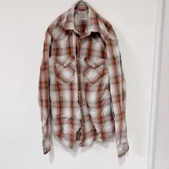 Lucky Brand【M 】長袖ネルシャツ オレンジ系チェック