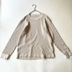 ユニクロ ワッフル ロンT 長袖 カットソー シンプル M ベージュ