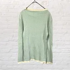 11243 神戸レタス バイカラーニット グリーン リブ セーター 古着