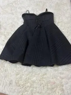 地雷系 黒 チェック柄 Aライン ワンピース