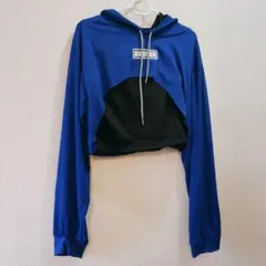 へそ出しパーカー レディース ヒップホップ XL ダンス衣装 ブルー 長袖