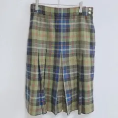 【ドイツ製】マクダビッド　プリーツスカート　ひざ下　チェック柄　グリーン　38
