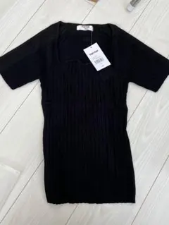 セーター Mサイズ 半袖 ブラック リブ 無地 リブニット レディースニット