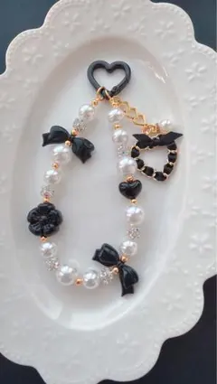 ブラックパールストラップ　キーホルダー