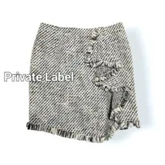 プライベートレーベル ツイード フリンジラップ風 タイトミニスカート
