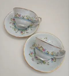 昭和ノリタケ　カップアンドソーサー2客セット　noritake　金縁　花柄