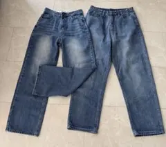 ストレートデニム　ワイドパンツ　レディースS ウエスト調節可
