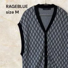 RAGEBLUE 総柄ニットベスト M ブラック グレー ジャガード 韓国 古着のサムネイル