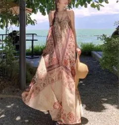 ボヘミアン花柄キャミワンピース