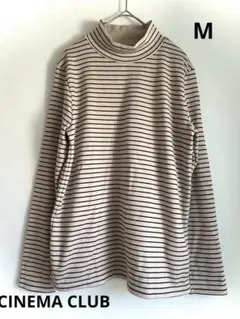 【CINEMA CLUB】長袖ハイネック裏起毛カットソー黒×ベージュボーダー