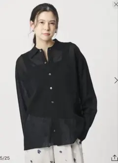 美品MAISON SPECIALメゾンスペシャル シアー素材袖 黒 ワンピース 