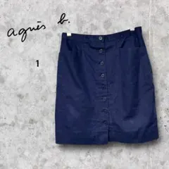 agnès b. ネイビー ボタン付きミニスカート　タイト　日本製