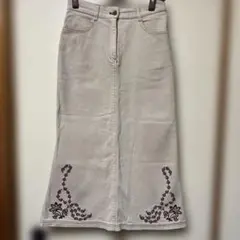 デニムロングスカート 刺繍入り ヴィンテージ(iiMK)