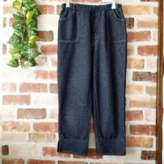 レディースパンツ　L ネイビー　ボケット　ステッチ　ウエストゴム