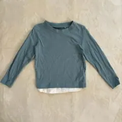 綿100% 西松屋 110 重ね着風 ロンT 青 長袖 Tシャツ トップス