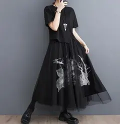 大きいサイズ レディース スカート　ロング　春夏 秋 新品 ブラック　2