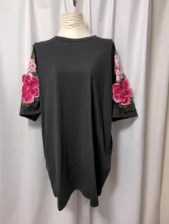 Vistyle 花柄刺繍 五分袖ルーズフィットワンピース