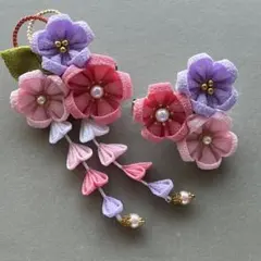 【035】つまみ細工　七五三　髪飾り　浴衣着物　和装 袴　卒業式 ピンク薄紫