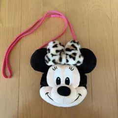 ミニーマウス ポーチ ヒョウ柄リボン付き