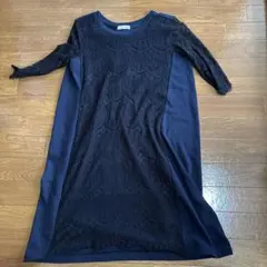E hyphen world gallery ネイビー レース袖 ワンピース