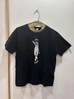 女性モチーフ 刺繍 半袖Tシャツ ブラック