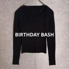 BIRTHDAY BASH スクエアネック リブニット 黒 タイトフィット 長袖のサムネイル