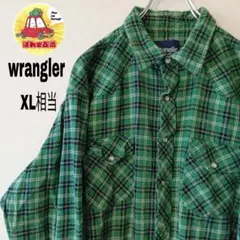 USA古着 wrangler ネルシャツ　XL相当　グリーン　チェーンステッチ