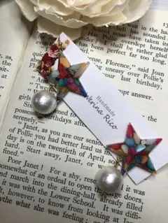 スターカボションとコットンパールのイヤリング＆ピアス