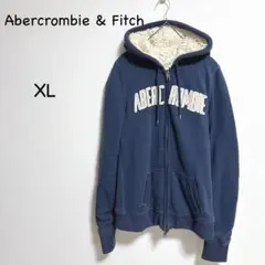アバクロンビー&フィッチ 裏ボアパーカー XL ネイビー ロゴ フルジップ 厚手