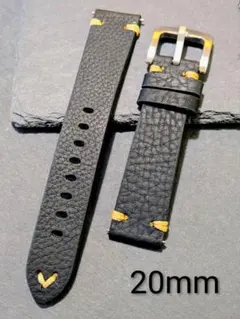 신품 미사용 ☆ 텍스쳐드 레더 빈티지 가죽 워치 스트랩 블랙 20mm