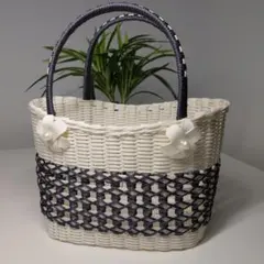 ちかこ様専用 ハンドメイド クラフトバンド かごバッグ 蓋付リボン BIG