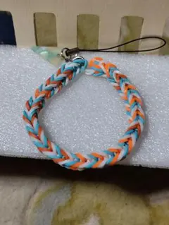 オレンジ 青 編み込みブレスレット ストラップ付き