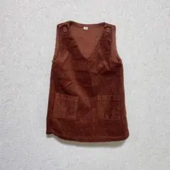 【中古】ブラウン コーデュロイ Vネックベスト【美品】子供用95 ワンピース