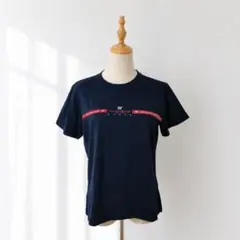 【デサント製・美品】HUITIEME 5粒ラインストーン ロゴTシャツ 濃紺×黒