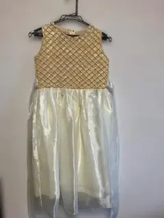 【クリーニング済】ワンピースドレス　イエロー・ゴールド　130～150㎝
