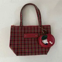 レア　familiar　チェック　ミニミニトート　ミニバッグ　ポーチ　赤