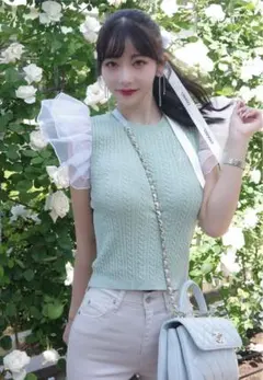 【最終価格】Riu Flutter Sleeve Knit Tops mint
